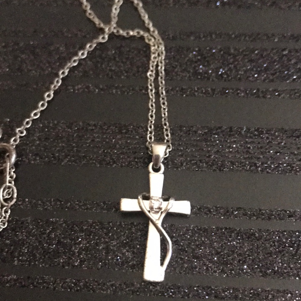 Silver unlimited 925 wire wrapped cross w/crystal